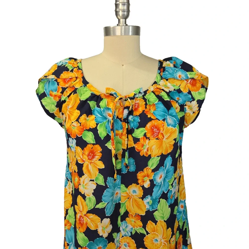 Vintage 70s Hilo Hattie Mumu Floral Print Maxi House Dress Size S Hawaiian